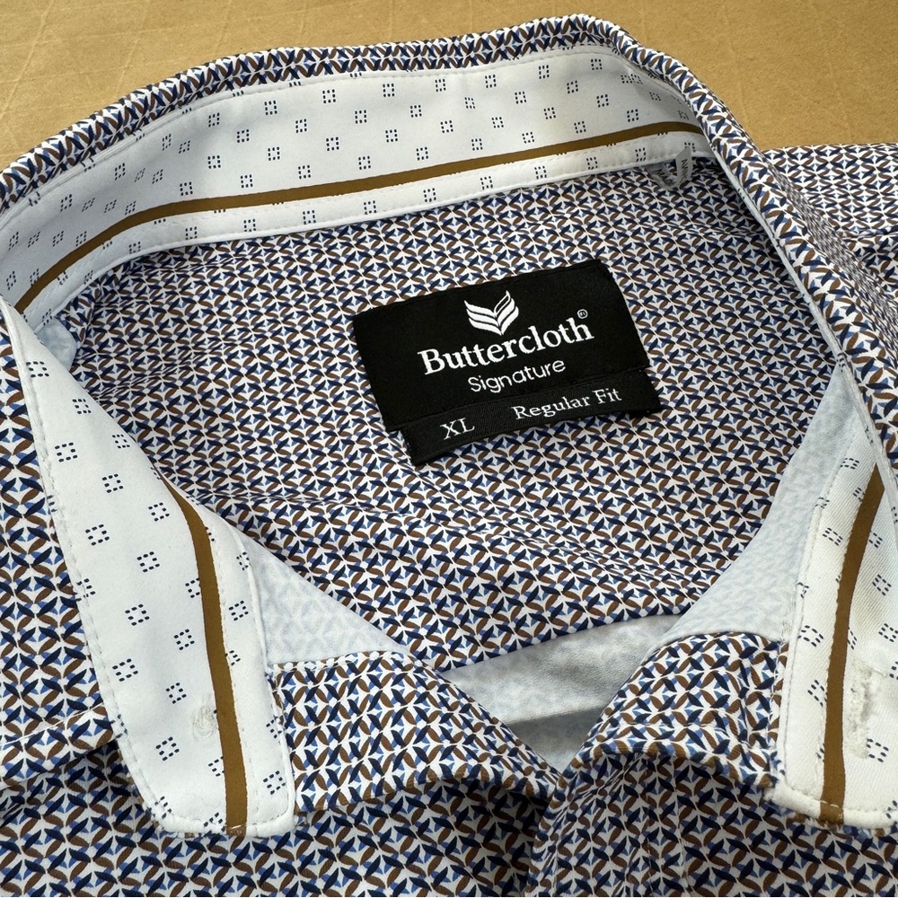 Buttercloth Button down collared Navy Patterned S… - image 2